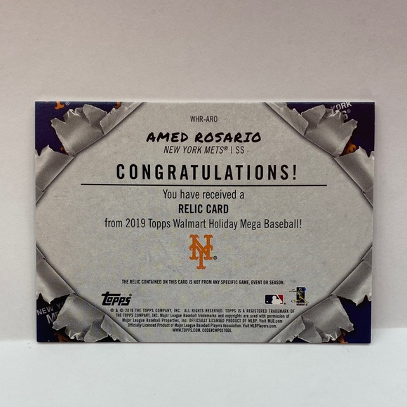 2019 Topps Walmart Mega Box Relic Amed Rosario Mets #WHR-ARO (079) - Picture 2 of 2